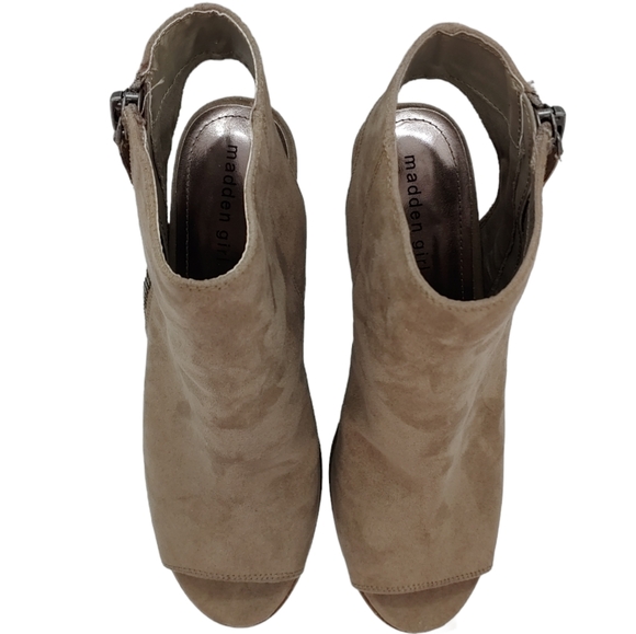 Madden Girl NinAAA Tan Peep-Toe Ankle Boots 3" Heels Outside Zippers Chu… - Picture 5 of 13